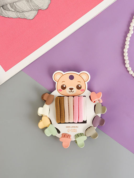 Цена за 6 шт. Набор для волос «Солнышко», 16 шт.: 6 резинок, 10 крабиков, сердца