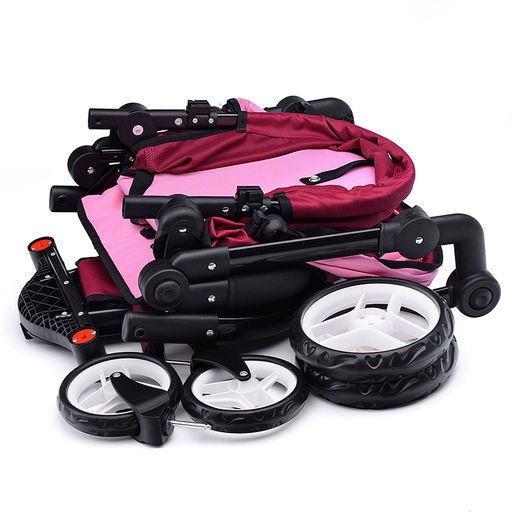 Коляска для кукол металлическая, регулируемая ручка, с корзиной, цвет розовый, в пакете