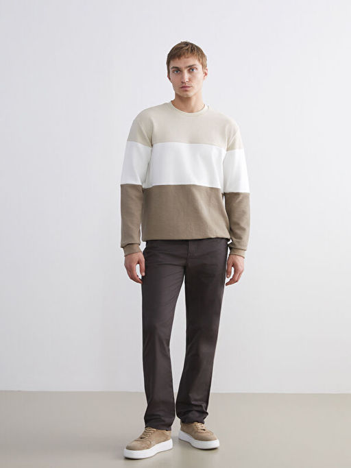 Bisiklet Yaka Renk Bloklu Erkek Sweatshirt