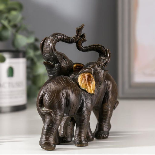 Фигурка полистоун «Два слона африканских коричневых», золотые ушки, 11×12×5.5 см