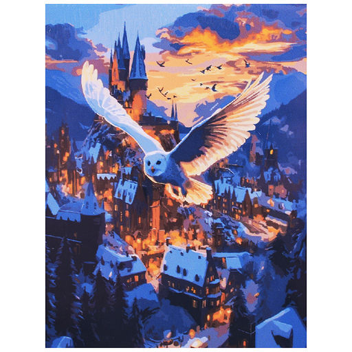 Холст с красками 30x40 по номерам "Сова над зимним городом" в коробке (30цв.)