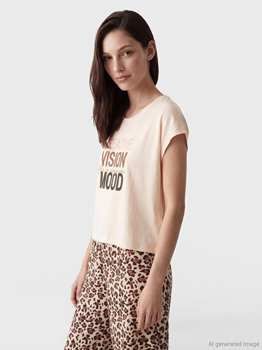 Bisiklet Yaka Bask?l? Kad?n Pijama Tak?m