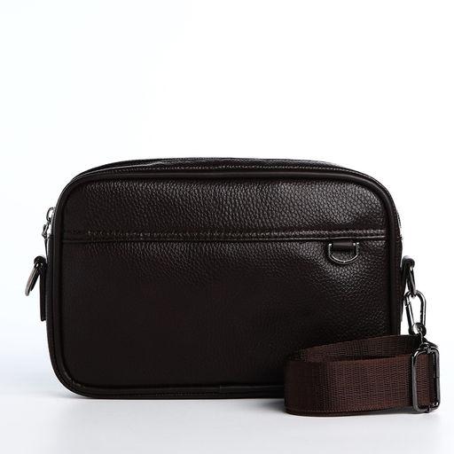 Сумка-клатч мужская на молнии с ручкой, наружный карман, 23×5×15 см, коричневая