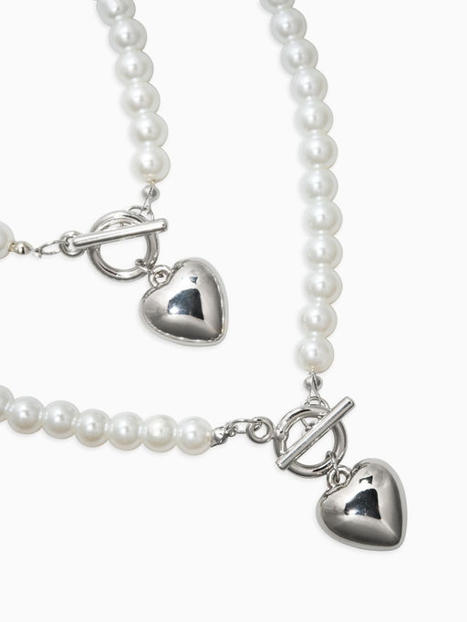 Набор 2 пред-та: бусы.браслет "Жемчуг", сердце, цвет белый в серебре L=18/42см №8