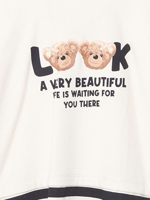 Kap??onlu Bask?l? Uzun Kollu K?z ?ocuk Crop Sweatshirt - Waikiki фото 2