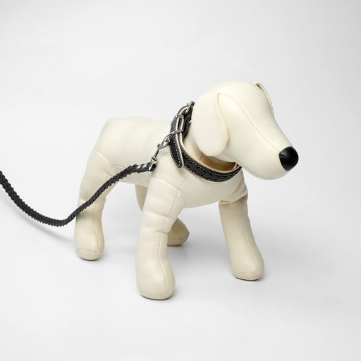 Комплект ошейник (34-45х2 см) и поводок (120х0.8 см) с косой, чёрный с бежевым - Пушистое счастье фото 3