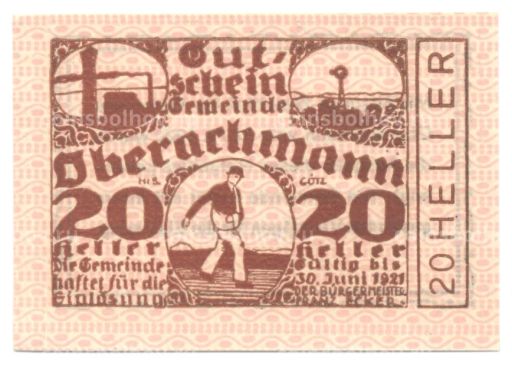 Банкнота 20 геллеров 1920 года Австрия Нотгельд