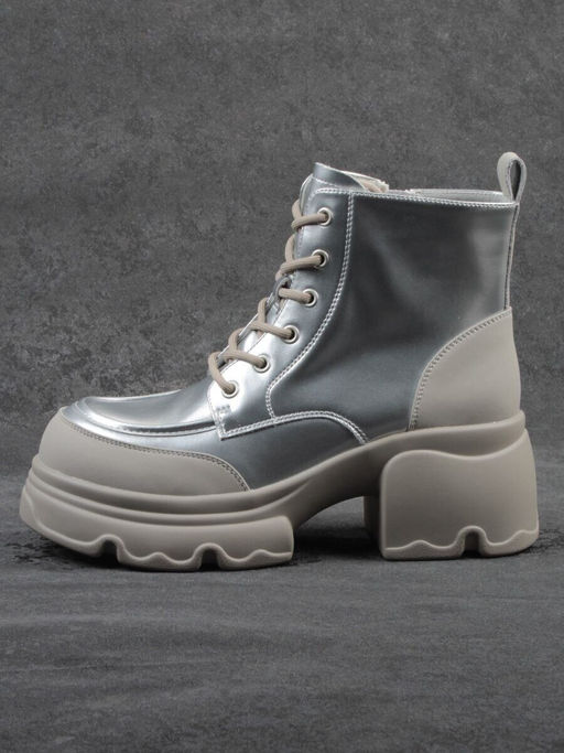 01-F591-2 GREY/SILVER Ботинки демисезонные женские (натуральная кожа, искусственная кожа)