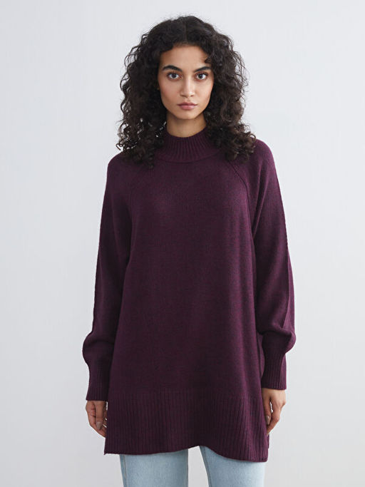 Dik Yaka Oversize Kad?n Triko Tunik