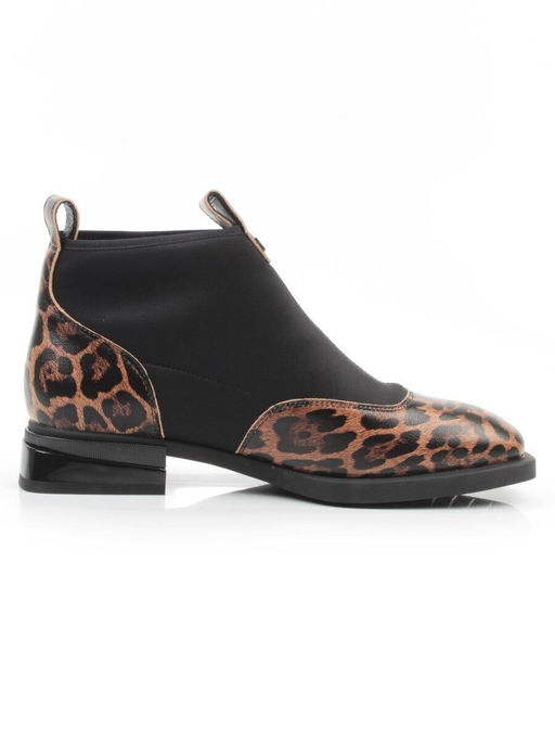 01-B44B-81PC BROWN/LEOPARD Ботинки демисезонные женские (натуральная кожа, текстиль, байка)