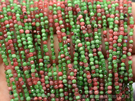 Бусины из рубина и изумруда искусственного гр.2мм, 39см, 164 бусины Радуга камня