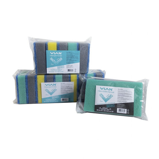 Губки для посуды VIAN MAXI с фиброй, 95*65*32, 5 шт/уп  фото 3