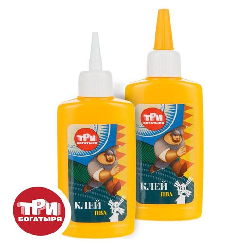 Цена за 2 шт. Клей ПВА 65г Комус Три Богатыря школьный