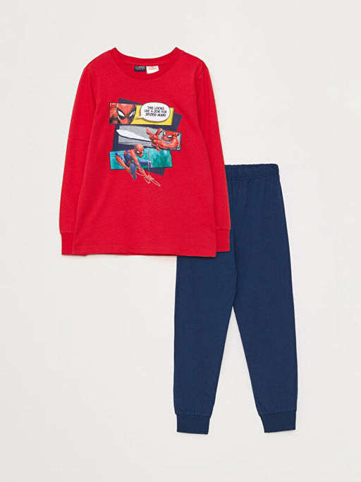 Bisiklet Yaka Spiderman Bask?l? Uzun Kollu Erkek ?ocuk Pijama Tak?m?