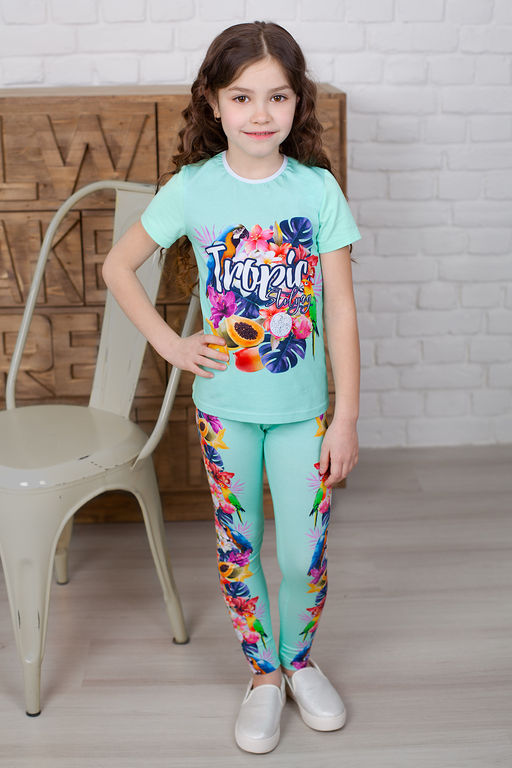 Футболка " Тропики ",ментоловый