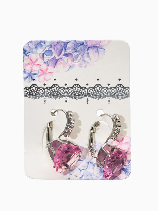 Серьги со стразами «Сердце» мерцание, розовые в серебре