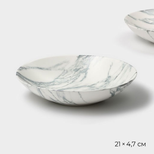 Тарелки глубокие Magistro Real Marble, 800 мл, 21×4.7 см, набор 2 шт., фарфор, белые