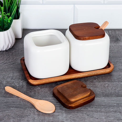 Набор для специй 2 пр. с ложкой, 450 мл керамика, дерево арт. CF445-2, CF446-2 (745641, 745642) - Полимербыт фото 2