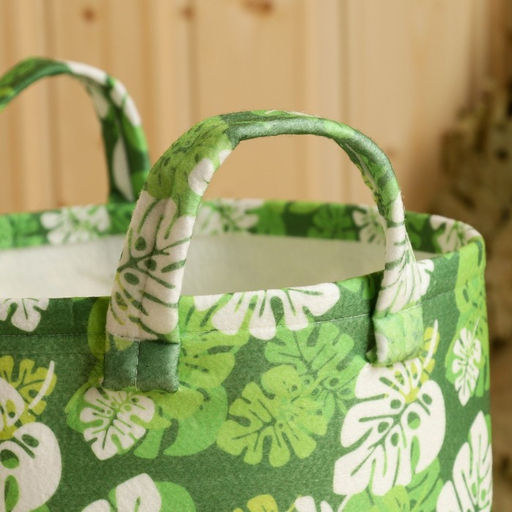 Органайзер для хранения с верхними ручками, принт зеленые листья, 28х28х25 см, войлок - Simaland фото 2