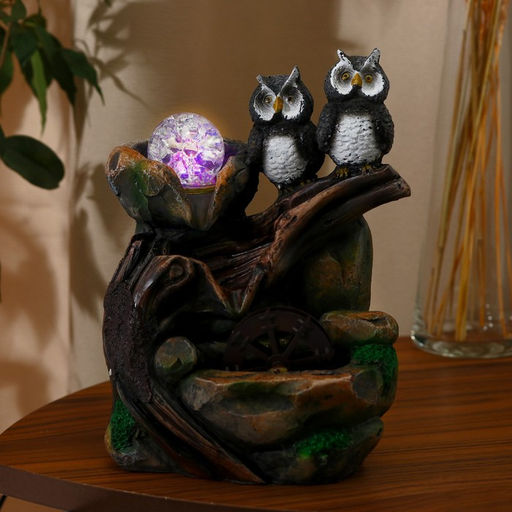 Фонтан настольный «Две совы у камня», 20.5×27 см, с подсветкой