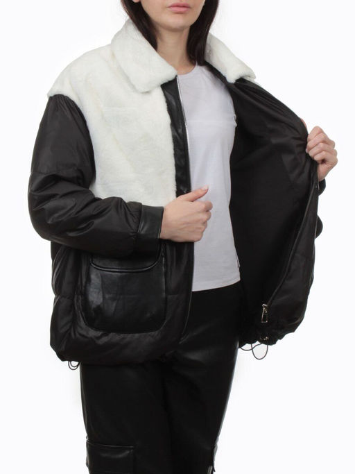 H24-223 BLACK WHITE Куртка демисезонная женская (100 гр. холлофайбер)