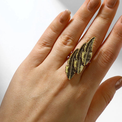 Цена за 2 шт. Кольцо «Листья» трио, цвет чернёное золото, 17 размер