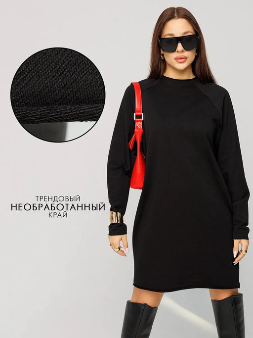 Женское платье с рукавом реглан из футера 2-х нитки Lingeamo черный ВП-11 (35)  фото 11