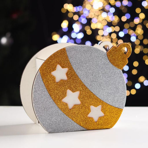 Ящик подарочный деревянный блестящий "Шар" звездочки, золото 18,8х9,8х15,5 см