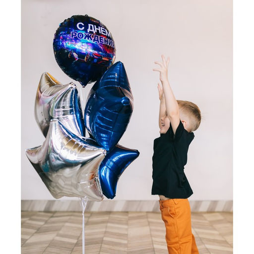 Цена за 2 шт. Воздушный шар фольгированный 18" «С днём рождения», круг, с подложкой