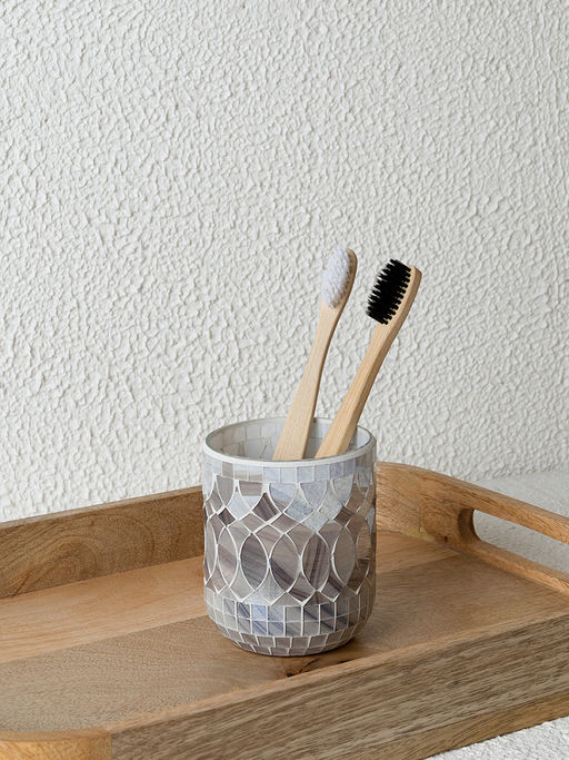 Стакан для зубных щёток 250мл мрамор-серый стекло - Denastia фото 2