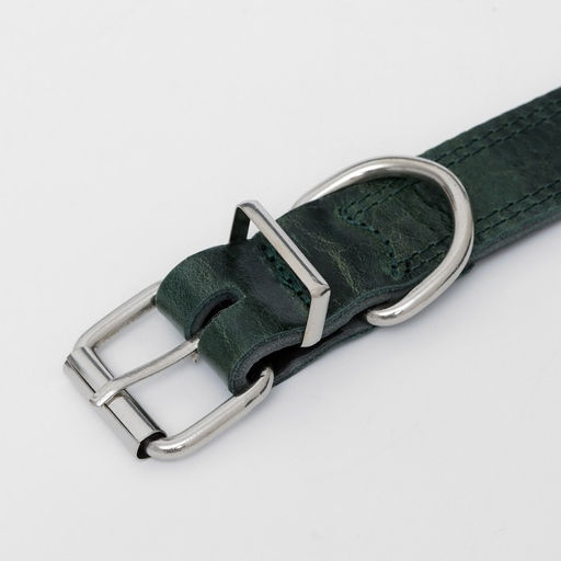 Ошейник кожанный двухслойный 3 см, ОШ 35-47 см, изумрудный - Пижон фото 4