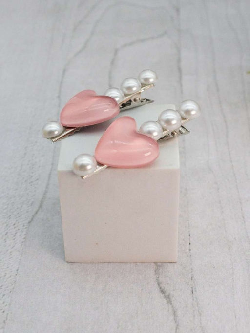 Набор заколкок для волос GIRLY 2 шт. "Pearl heart", pink