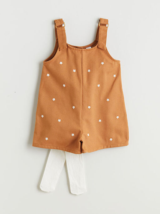 ?i?ekli K?z ?ocuk Salopet ve K?lotlu ?orap