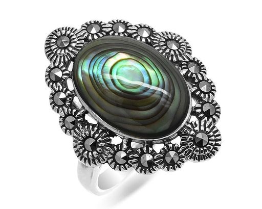 Кольцо из серебра марказит, перламутр зелёный, SL-AGA126