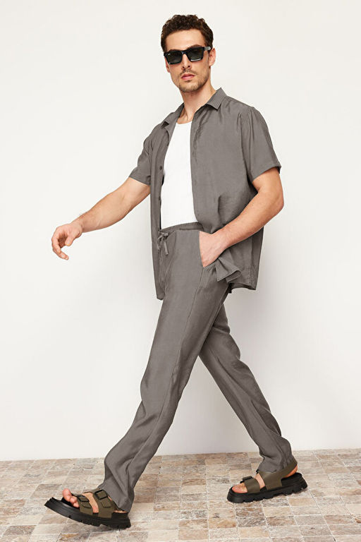 Haki Regular Fit Lastikli Beli Ba_lamal_ Modal Kar___ml_ Yumu_ak Tu_eli Pantolon TMNSS24PL00000
