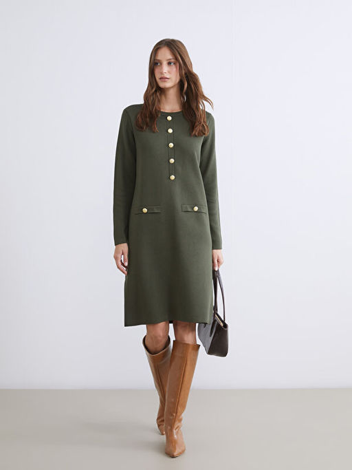 Bisiklet Yaka Triko Elbise