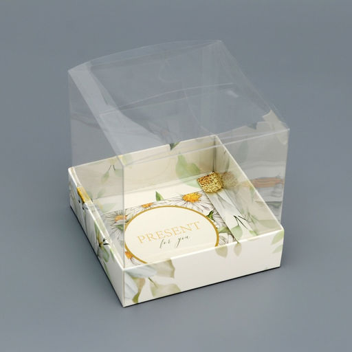 Цена за 5 шт. Коробка сборная с PVC крышкой, Ромашки, 10?10?10 см