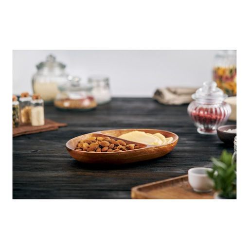 Блюдо сервировочное овальное с 2-мя отделениями Walmer Organic 26х18 см, цвет темное дерево  фото 4