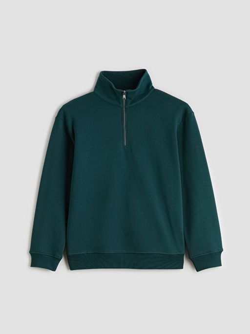 Fermuarl? Dik Yaka Erkek Kal?n Sweatshirt