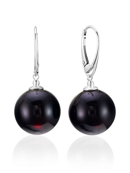 Яркие серьги из натурального янтаря вишнёвого цвета Юпитер