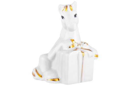 Фигурка декоративная 5,5*4,5*7 см Лошадь с подарком белая с золотом, фарфор - Elan gallery фото 3