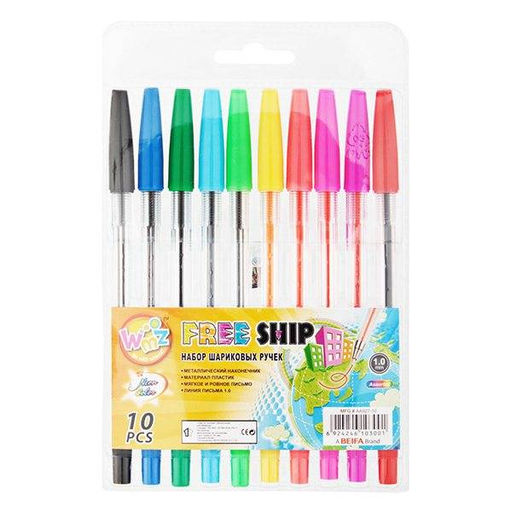 Набор шариковых ручек Beifa ассорти, 10 цветов, 0,5 мм, 10 шт, шестигранный корпус