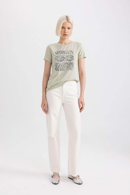 Футболка стандартного кроя с круглым вырезом и короткими рукавами с принтом - Defacto фото 2