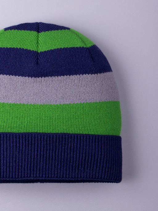 Шапка вязаная в полоску с отворотом, бежевый и оранжевый - Русбубон фото 14