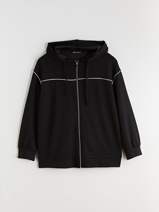Kap??onlu Oversize Kad?n Fermuarl? Sweatshirt
