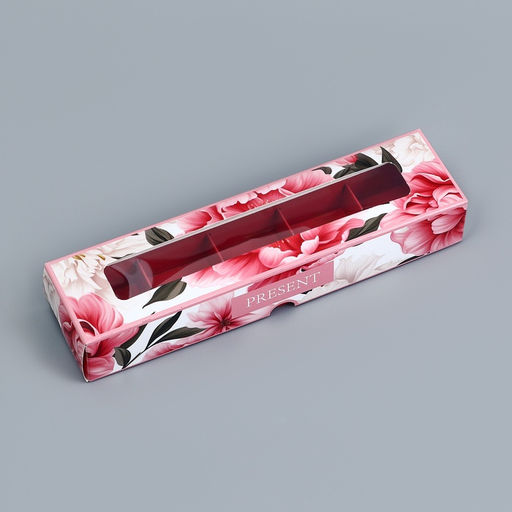 Цена за 5 шт. Коробка для 5 конфет с обечайкой, с окном «Презент», 21×5×3.3 см