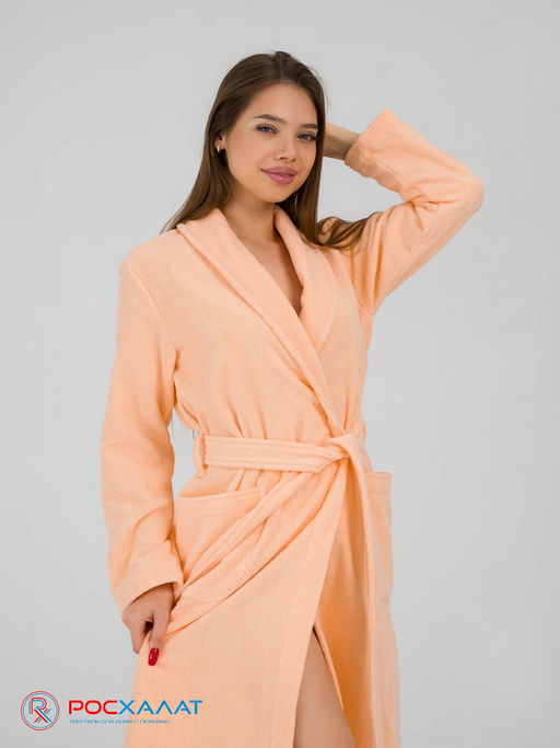 Женский махровый халат с шалькой персиковый МЗ-02 (32)