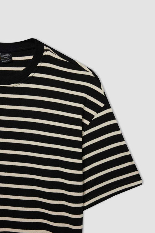 Полосатая футболка из плотной ткани с короткими рукавами и круглым вырезом Comfort Fit - Defacto фото 8