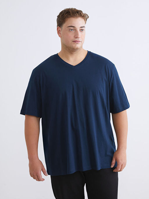 B?y?k Beden V Yaka Penye Erkek Ti??rt