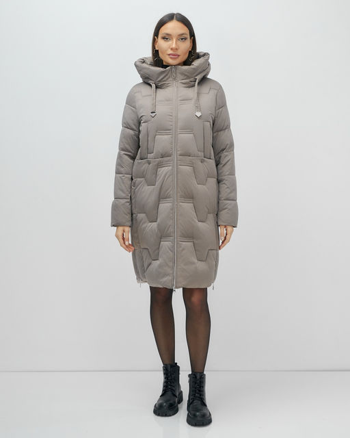 Пальто зимнее утепленное с капюшоном женское серого цвета 7638Sr - Visdeer фото 6